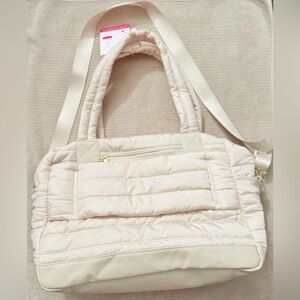 Elegant Cream Quilted WeekenderTote Bag